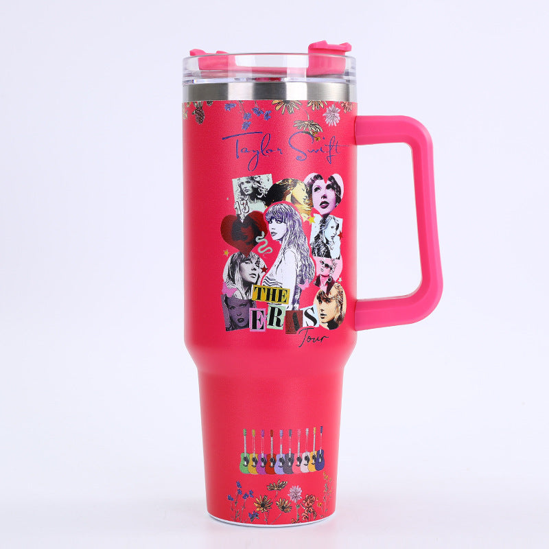 Wholesale Stainless Steel Thermos Cup with Handle and Print Large Capacity 40oz Ice Cup